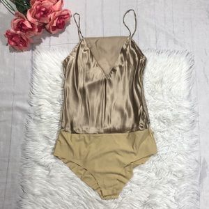 NWT Cami NYC Revolve Silk Trey Champagne Satin Tank Bodysuit